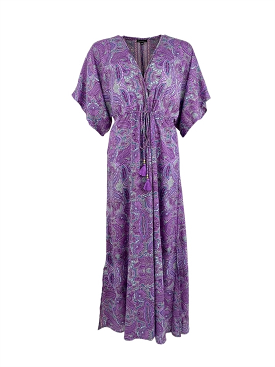 Black Colour Kjole - Luna Long V-neck Dress, Lavender paisley